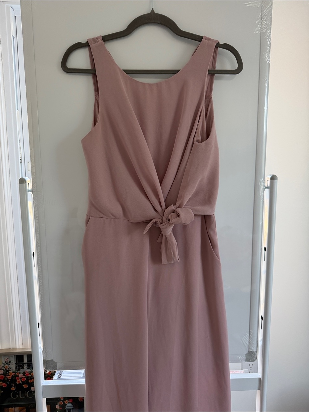 Lulu's Dusty Rose Sleeveless Midi Jumpsuit with Front Tie